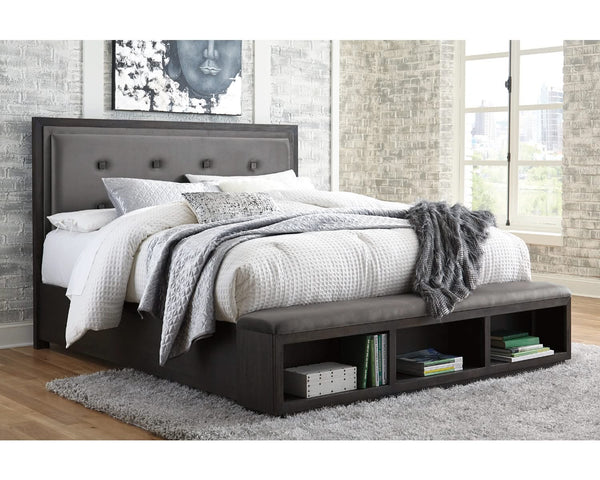 Cama Queen Hyndell con paneles tapizados y espacio de almacenamiento