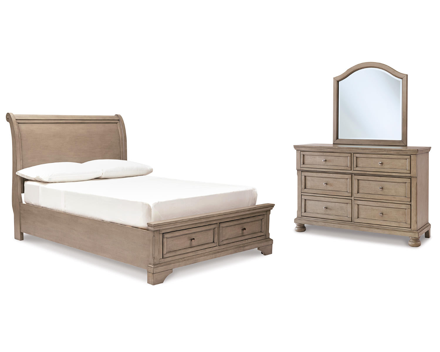Lettner Full Sleigh Storage Bed, Dresser and Mirror