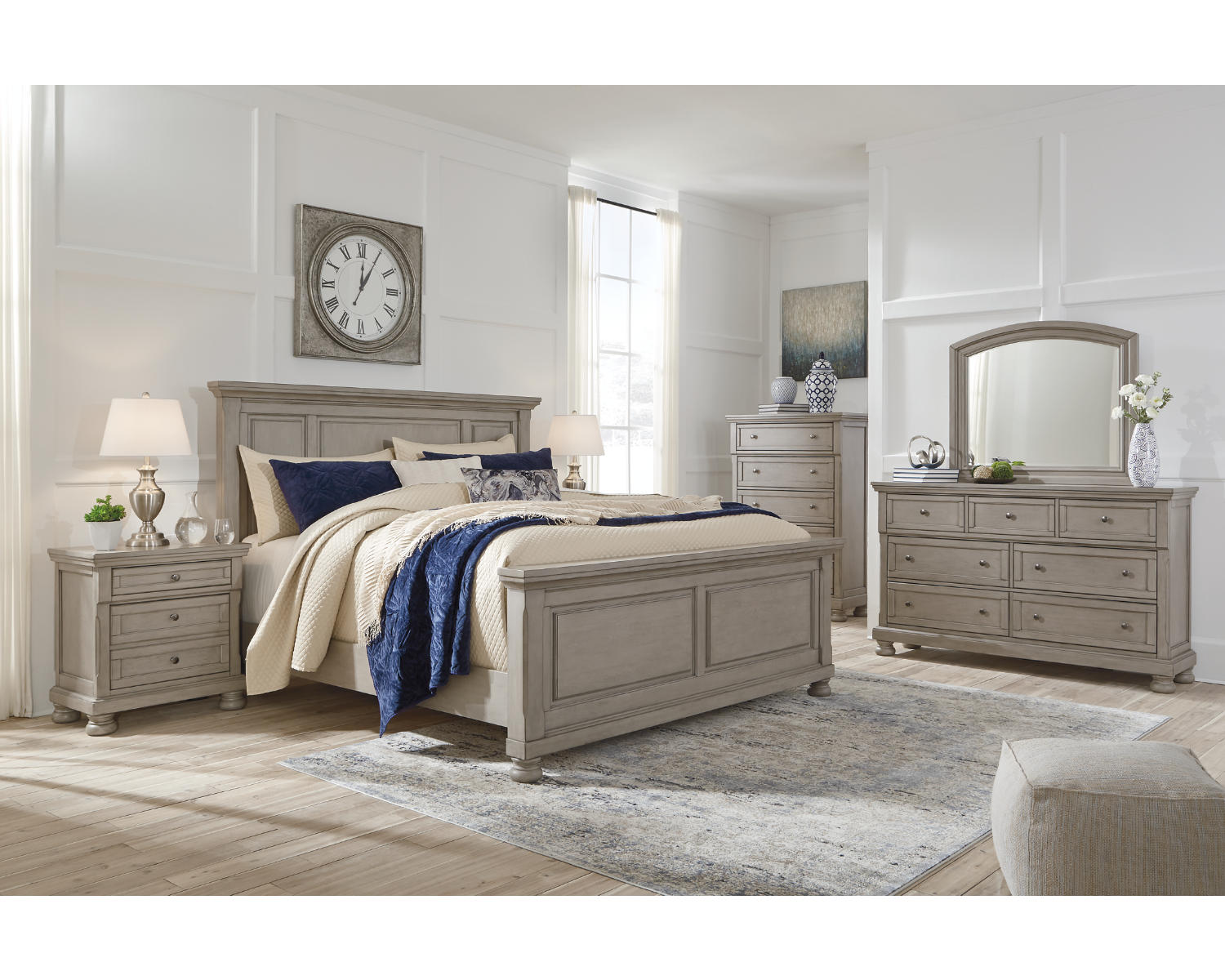 Lettner California King Panel Bed, Dresser, Chest and 2 Nightstands