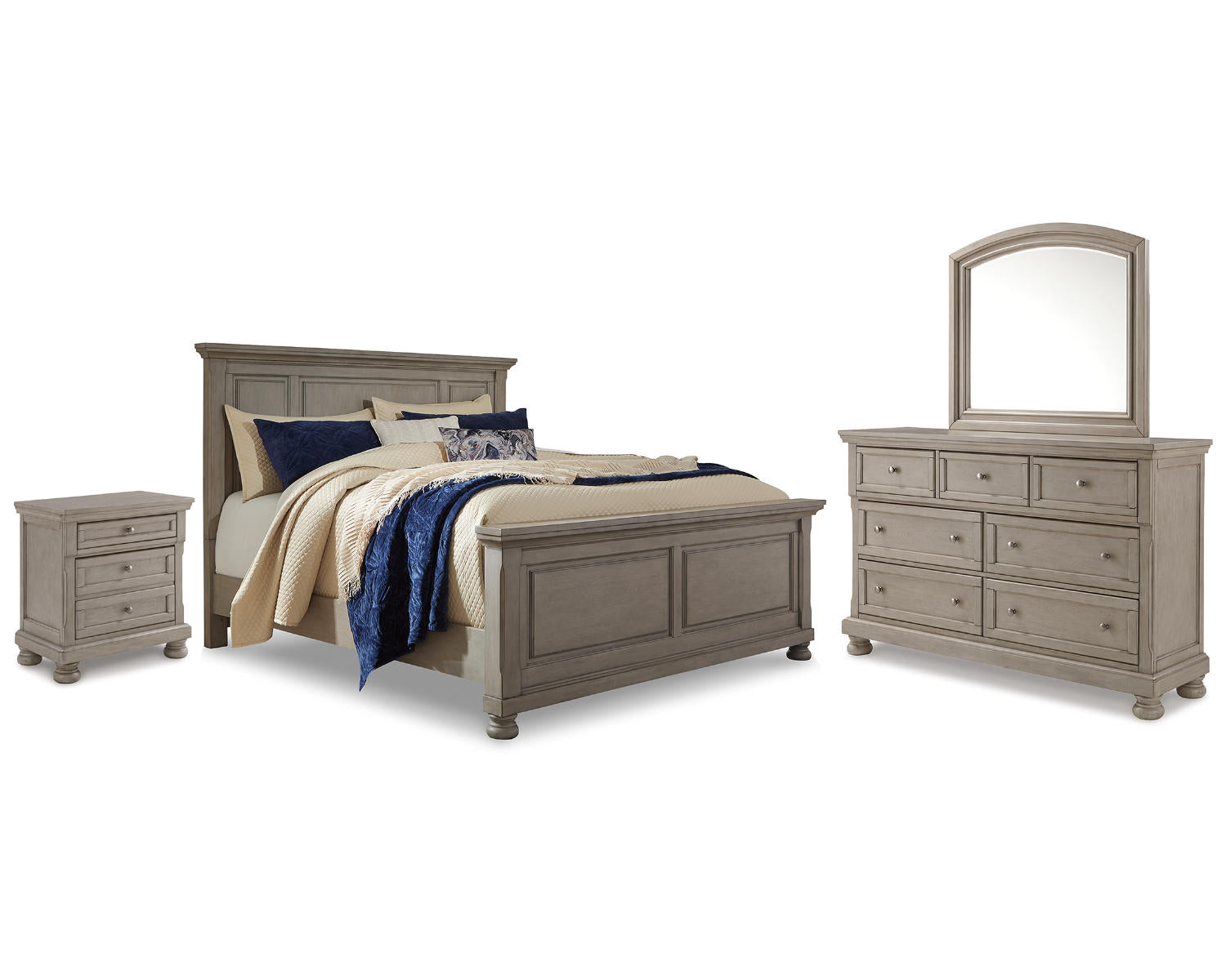 Lettner King Panel Bed with Dresser, Mirror and Nightstand