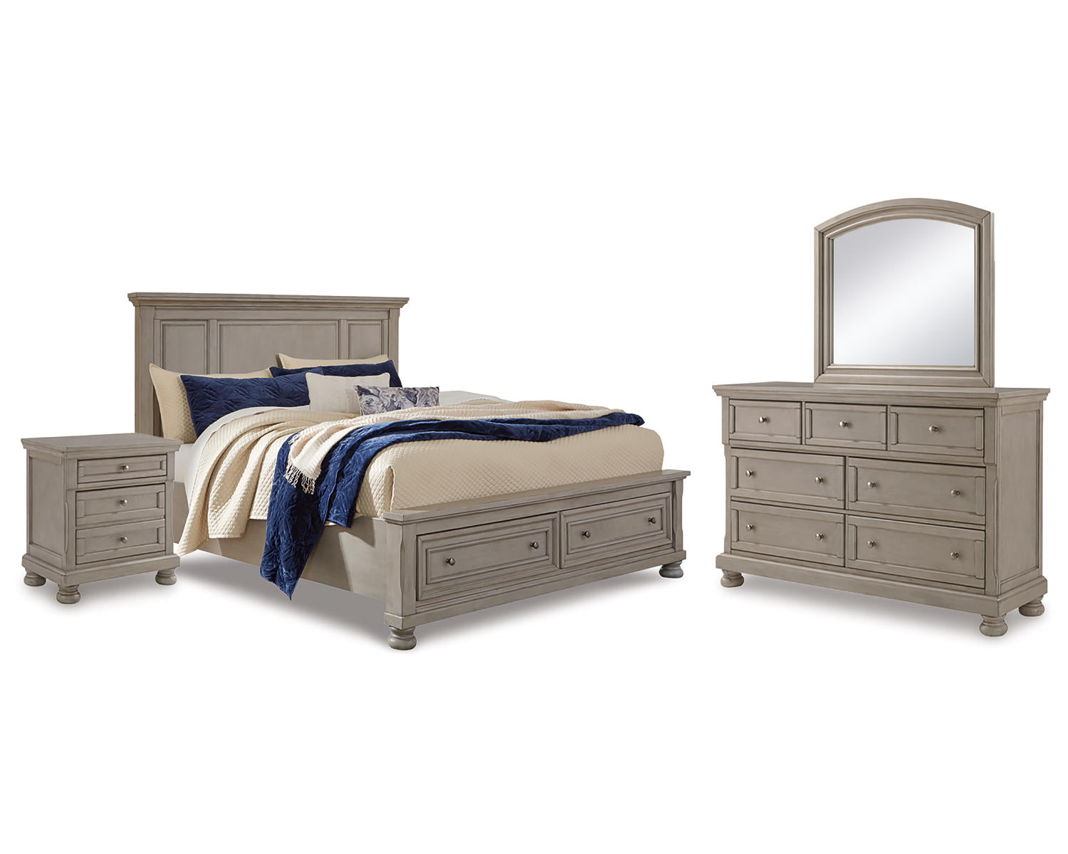 Lettner Queen Panel Storage Bed, Dresser, Mirror and Nightstand