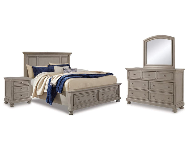 Cama Lettner Queen con almacenamiento, tocador, espejo y mesita de noche