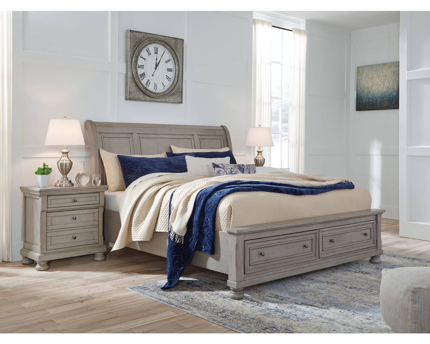 Lettner Queen Sleigh Bed with 2 Storage Drawers