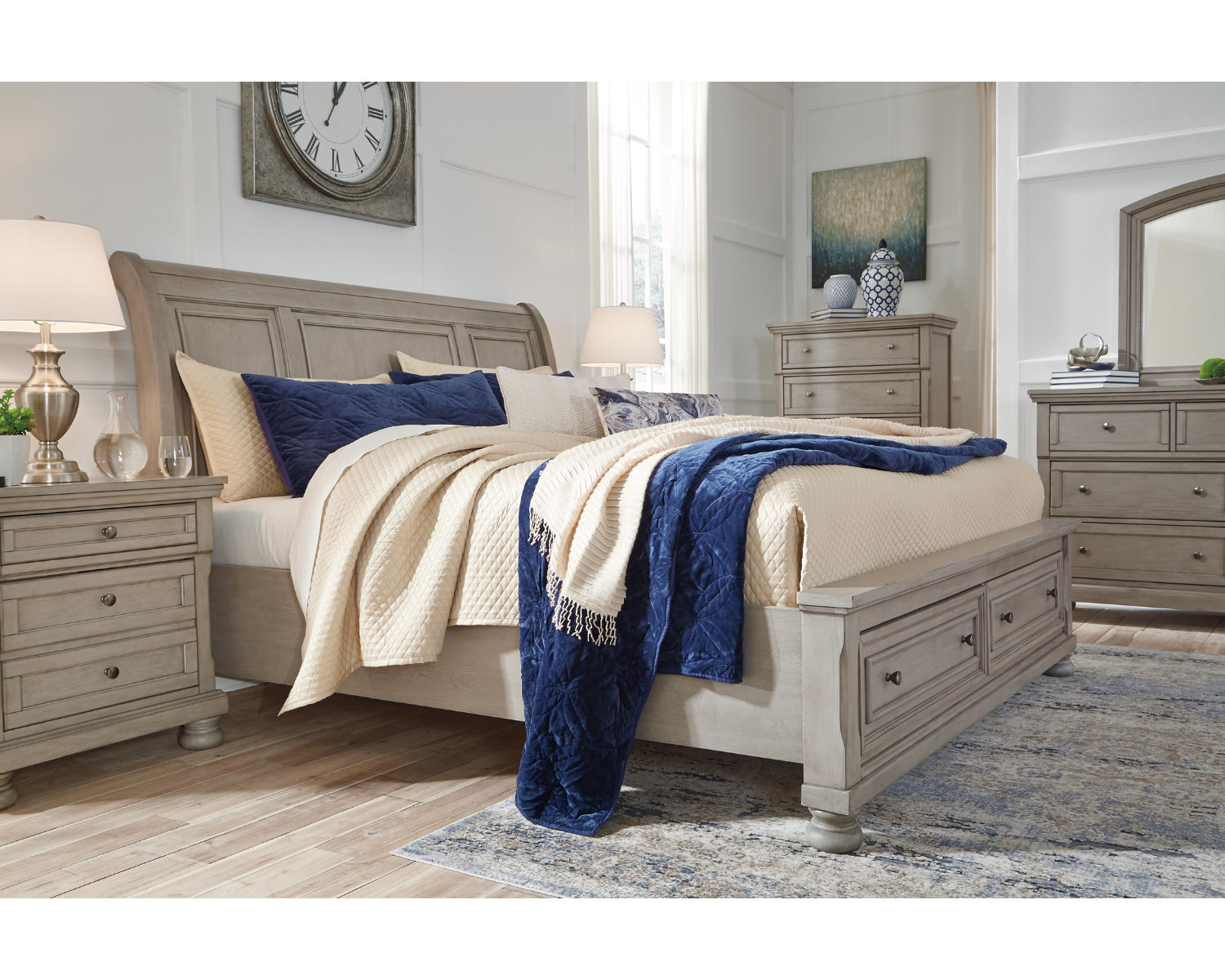 Lettner Queen Sleigh Bed with 2 Storage Drawers