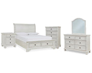 Robbinsdale Full Storage Sleigh Bed, Dresser, Mirror, Chest and Nightstand
