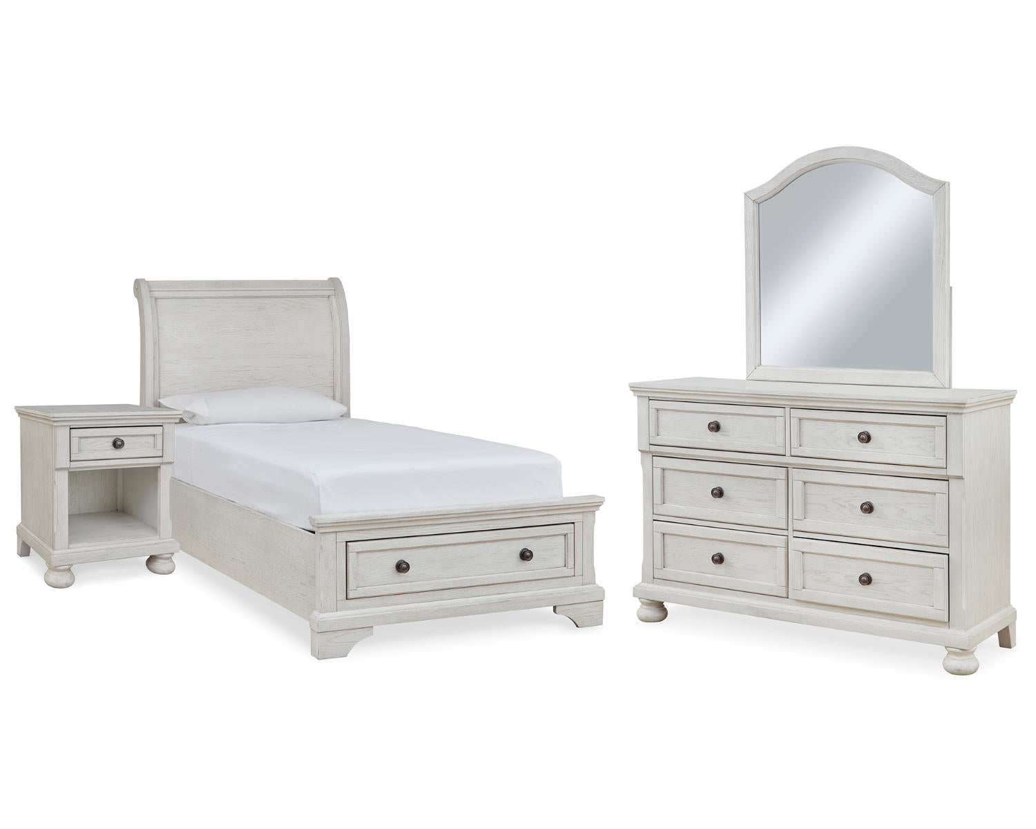 Robbinsdale Twin Storage Bed, Dresser, Mirror and Nightstand