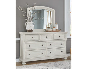 Cama Queen Robbinsdale con almacenamiento, tocador, espejo y cómoda