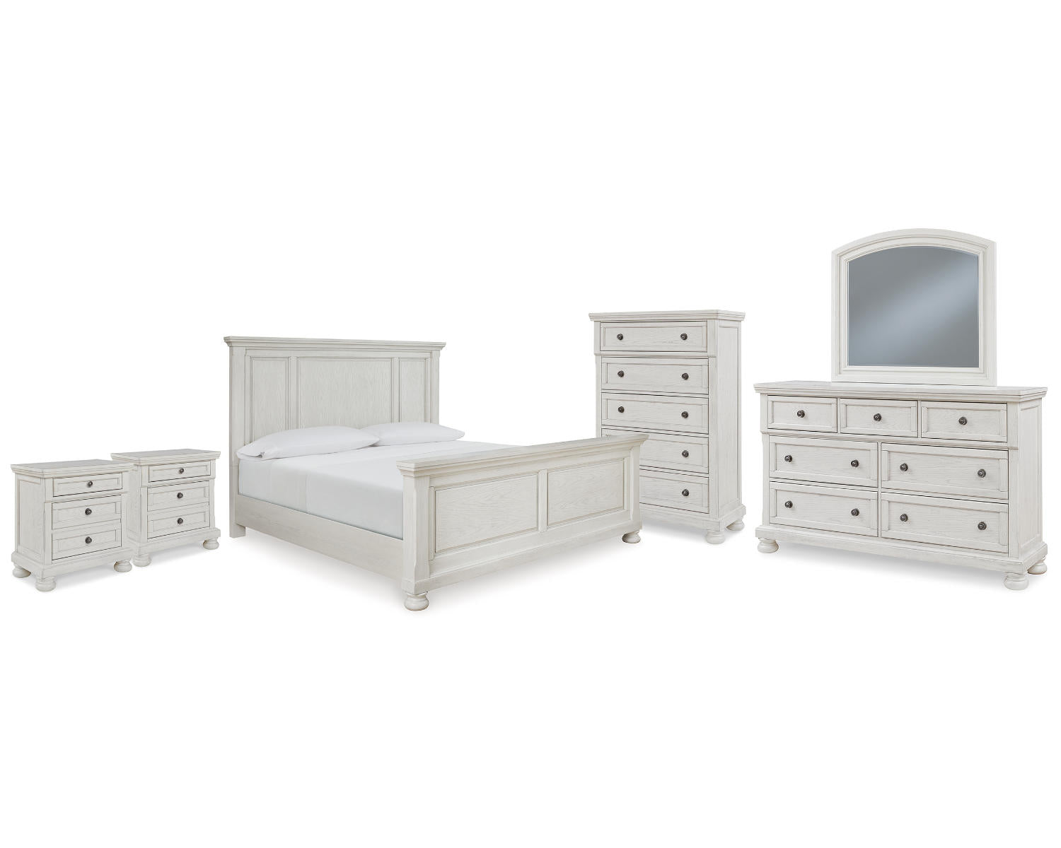 Robbinsdale King Panel Bed, Dresser, Mirror, Chest and 2 Nightstands