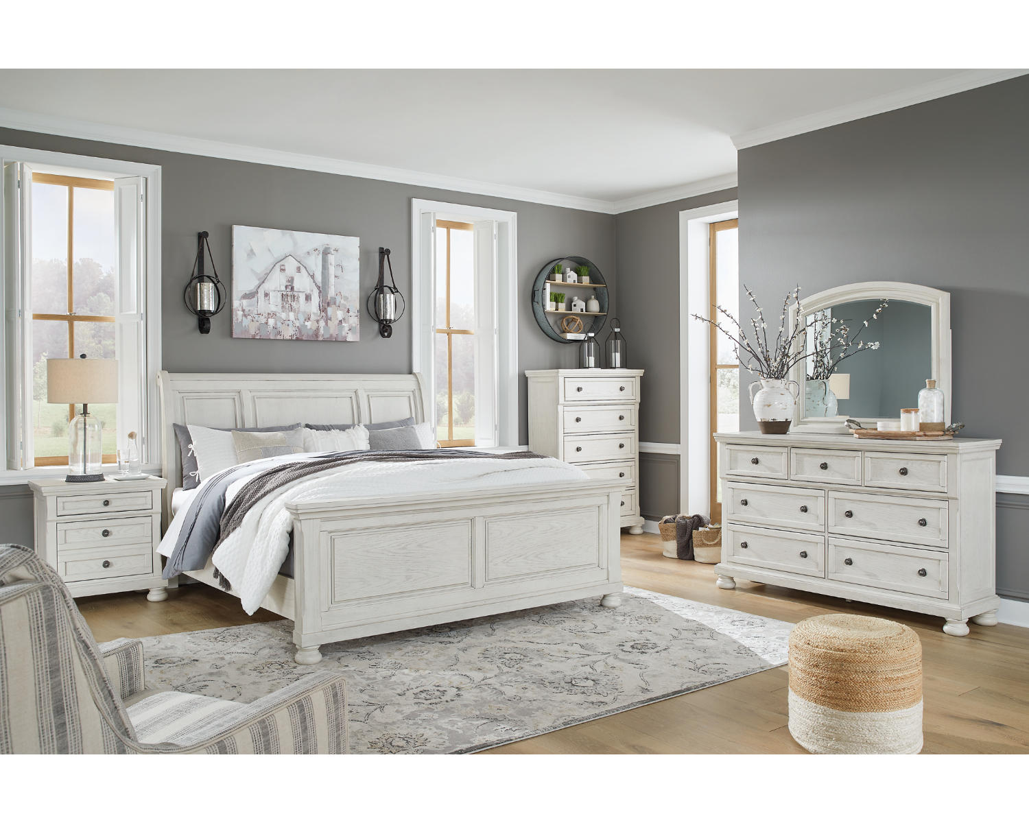Robbinsdale King Sleigh Bed, Dresser and Mirror