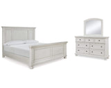 Cama Queen Robbinsdale con paneles, tocador y espejo