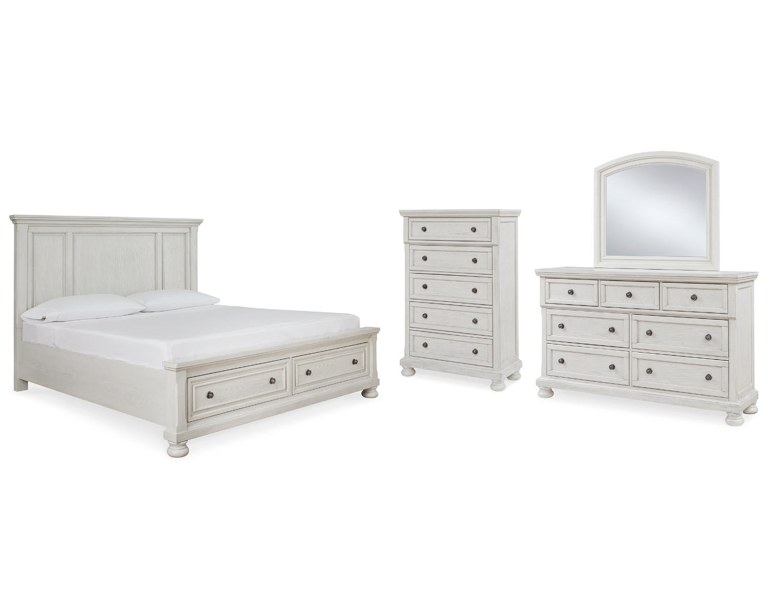 Robbinsdale Queen Panel Storage Bed, Dresser, Mirror and Chest