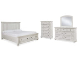 Cama Queen Robbinsdale con almacenamiento, tocador, espejo y cómoda