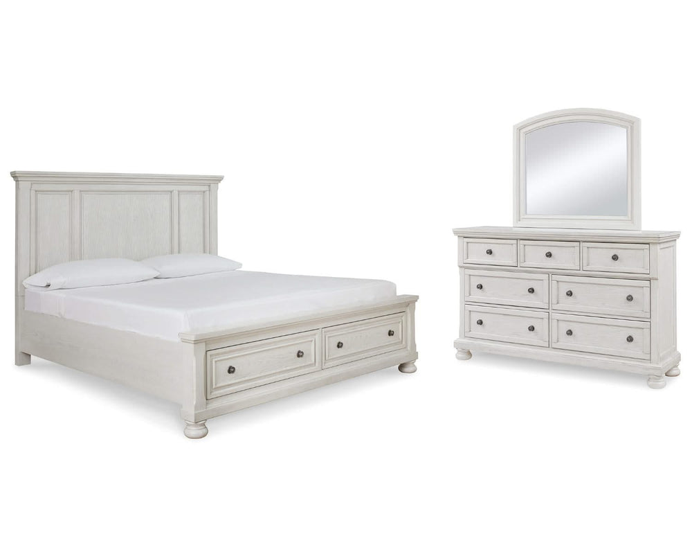 Cama Queen Robbinsdale con almacenamiento, tocador y espejo