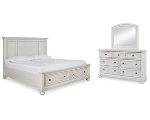 Cama Queen Robbinsdale con almacenamiento, tocador y espejo