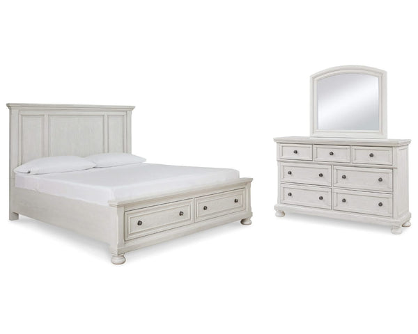 Cama Queen Robbinsdale con almacenamiento, tocador y espejo