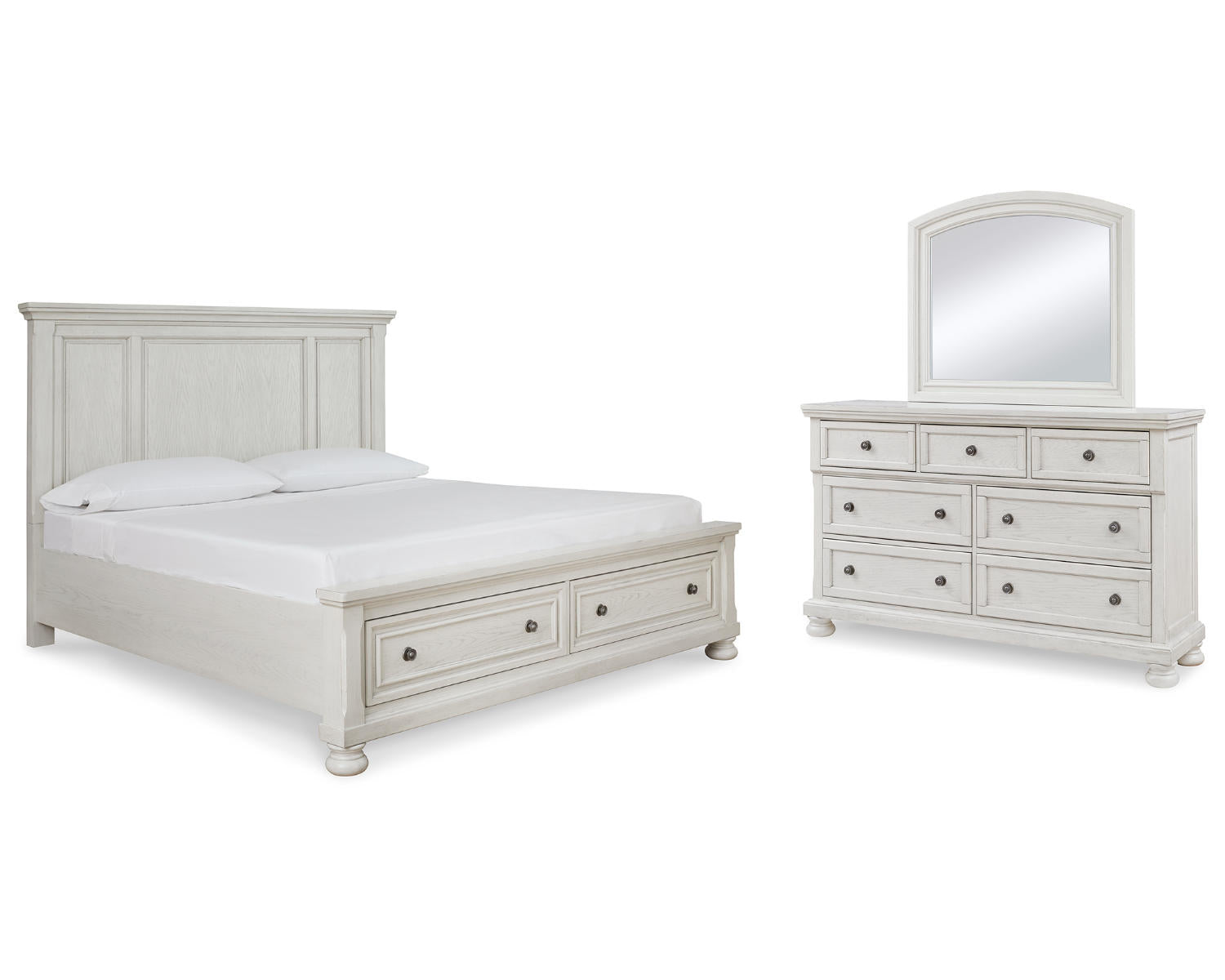 Robbinsdale Queen Panel Storage Bed, Dresser and Mirror