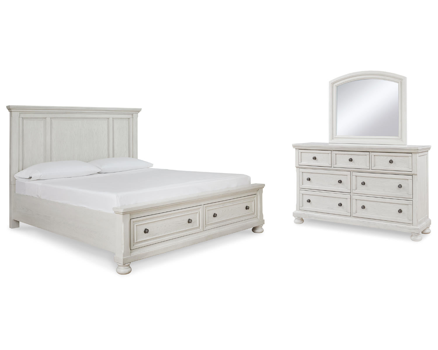 Robbinsdale King Panel Storage Bed, Dresser and Mirror