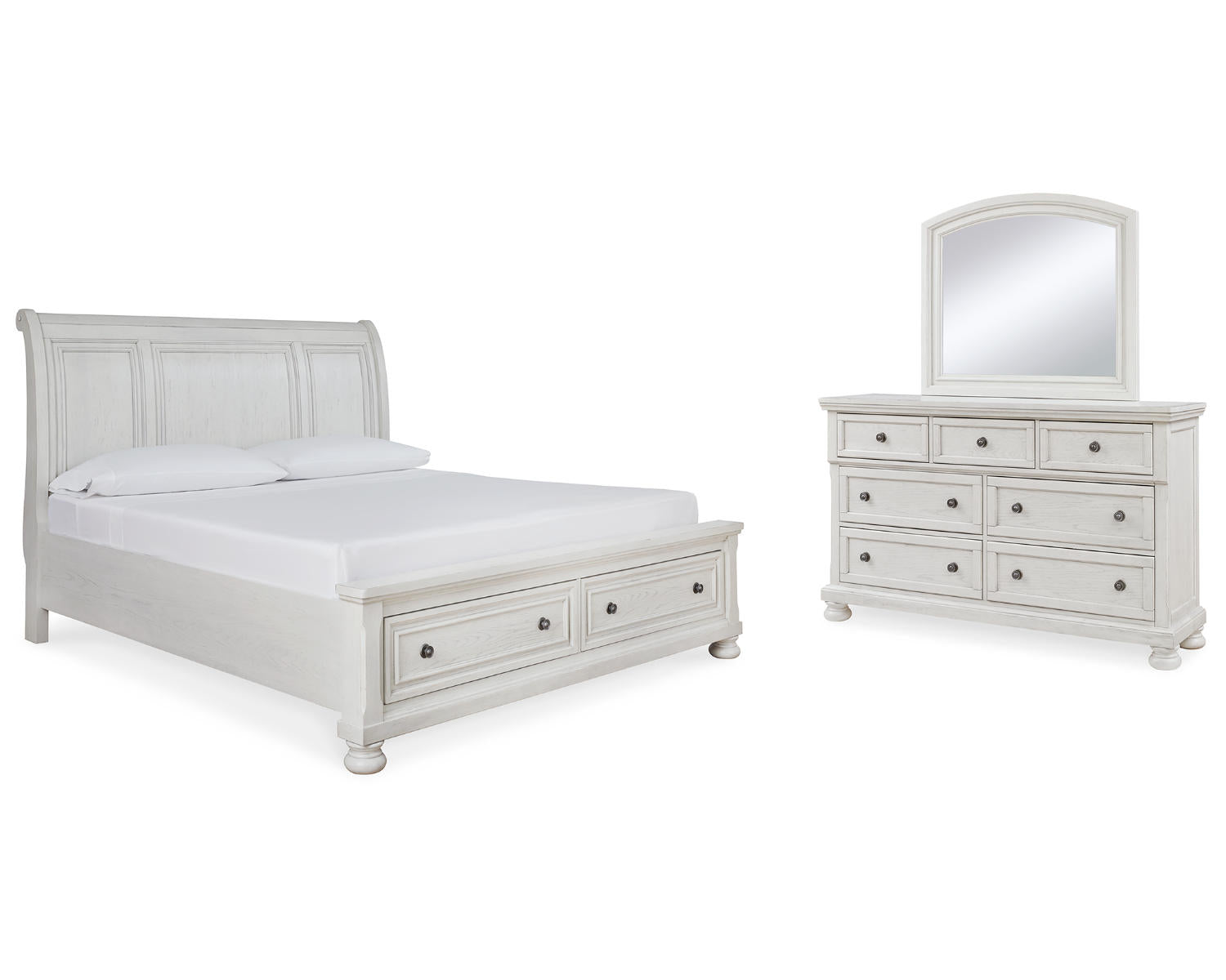 Robbinsdale King Sleigh Storage Bed, Dresser and Mirror
