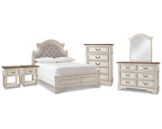 Realyn Full Upholstered Panel Bed, Dresser, Mirror, Chest and 2 Nightstands