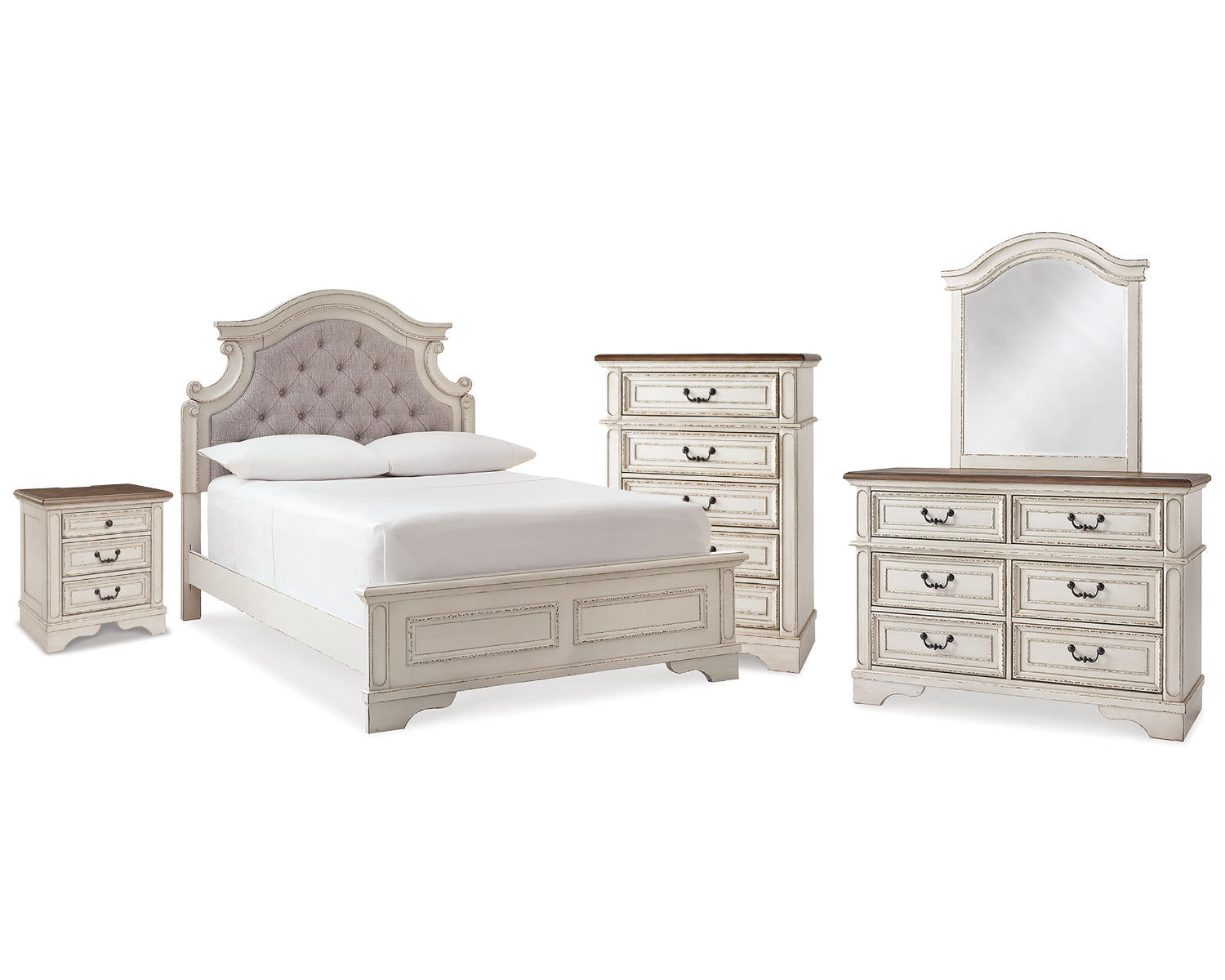 Realyn Full Panel Bed, Dresser, Mirror, Chest and Nightstand