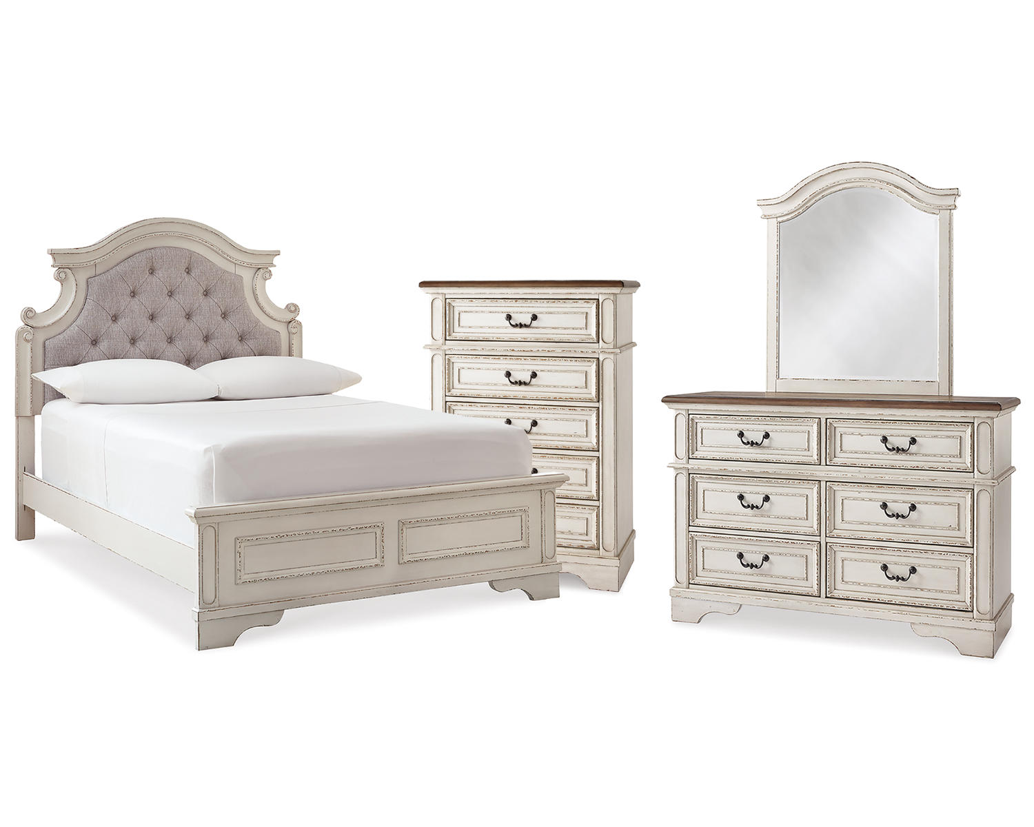 Realyn Full Panel Bed, Dresser, Mirror and Chest