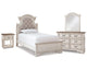Cama individual con paneles, tocador, espejo y mesita de noche Realyn