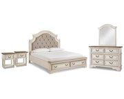 Realyn King Panel Storage Bed, Dresser, Mirror and 2 Nightstands