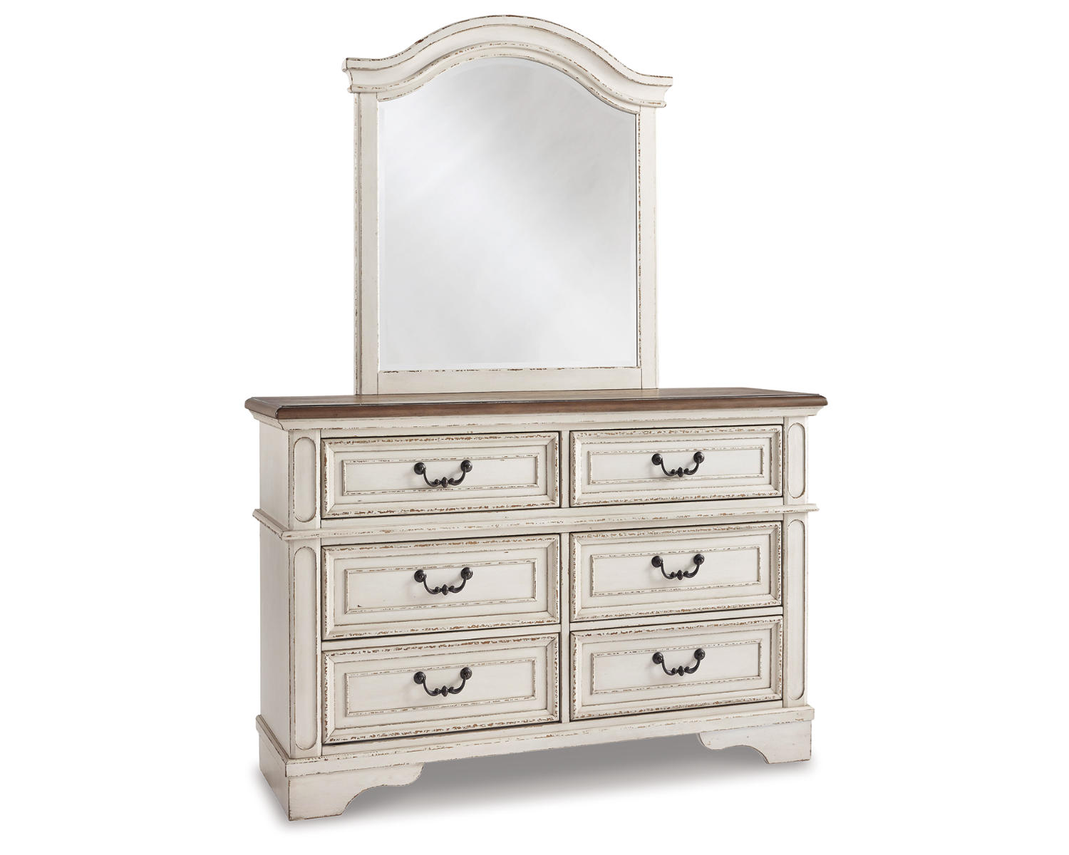 Realyn Full Panel Bed, Dresser, Mirror, 3-Piece Vanity and Nightstand