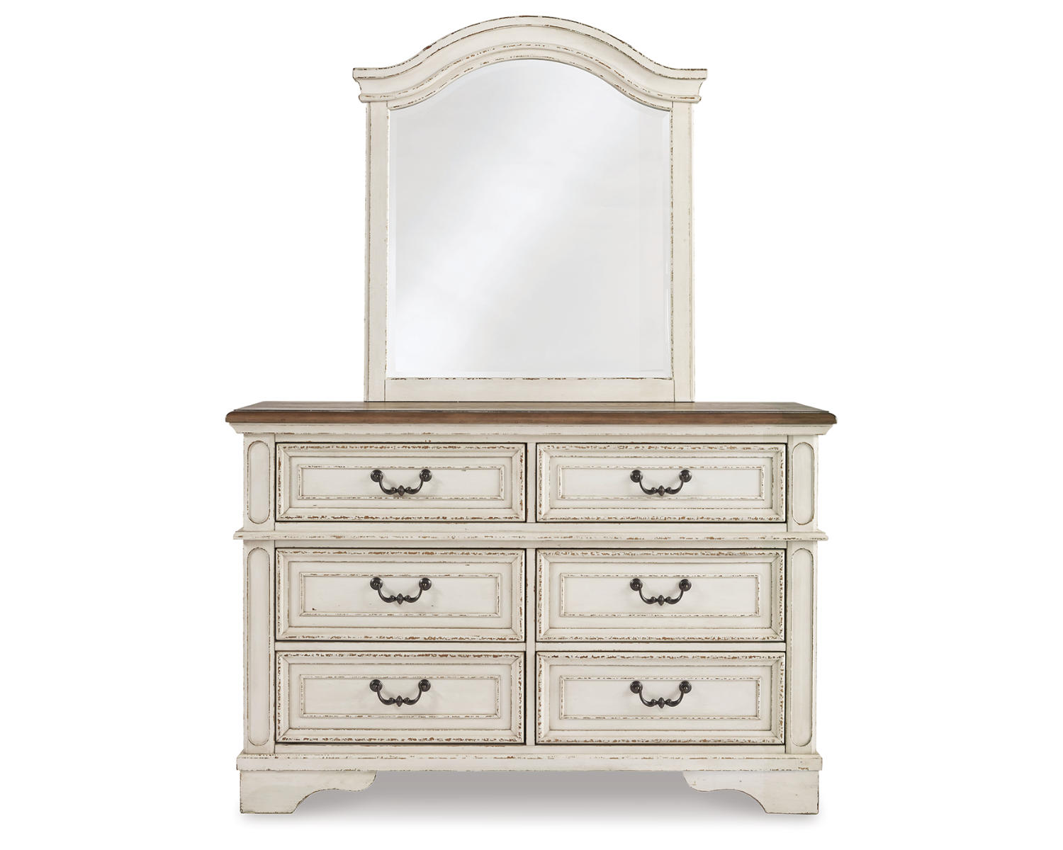 Realyn Full Panel Bed, Dresser, Mirror, 3-Piece Vanity and Nightstand