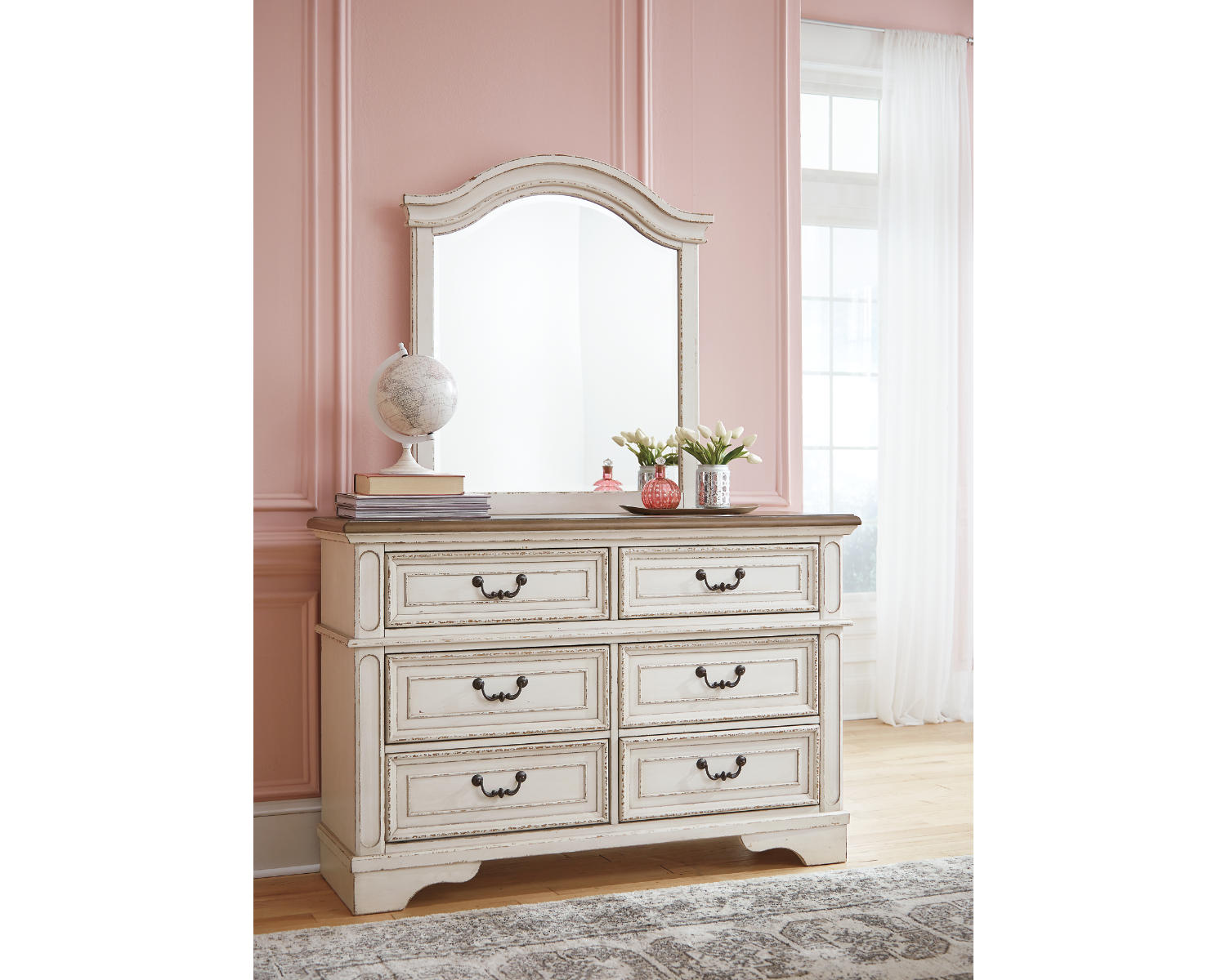 Realyn Full Upholstered Panel Bed, Dresser, Mirror, Chest and 2 Nightstands