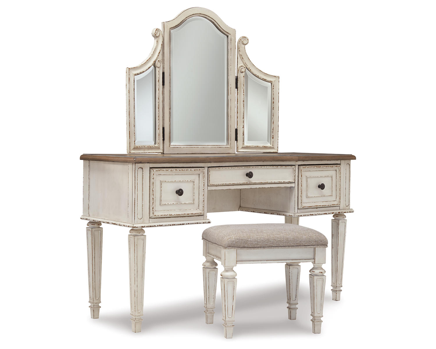 Realyn Vanity and Mirror with Stool