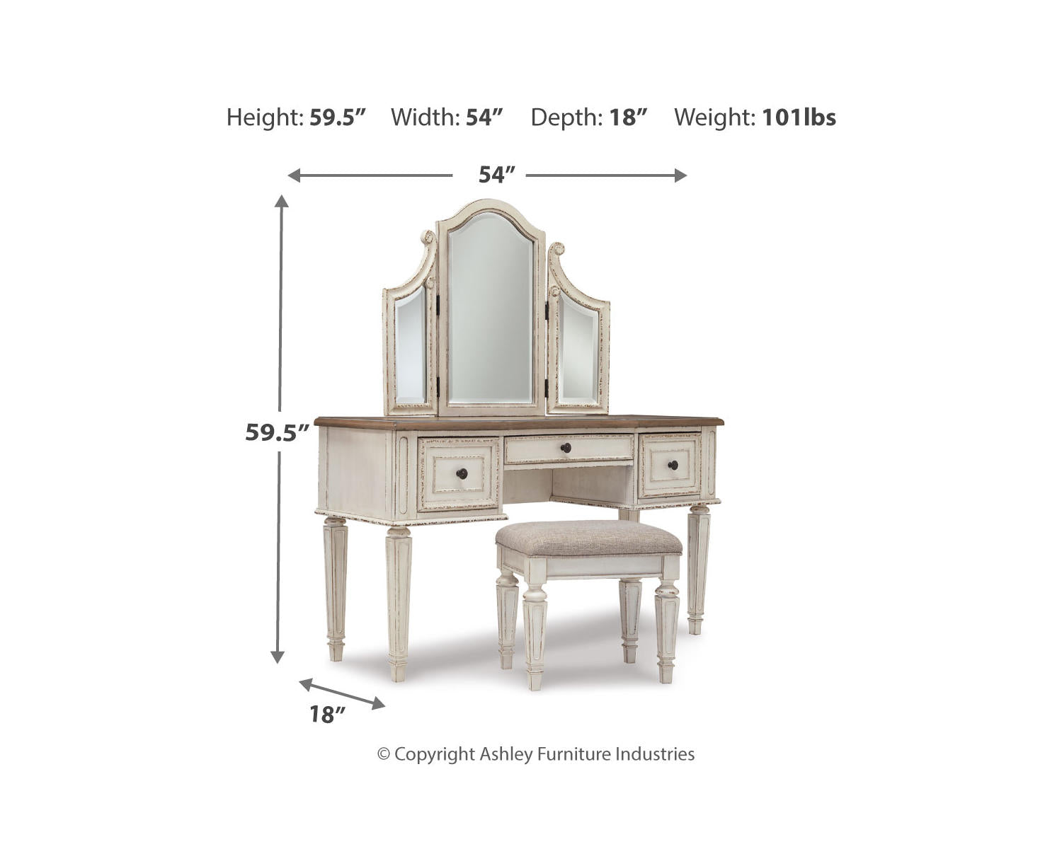 Realyn Vanity and Mirror with Stool
