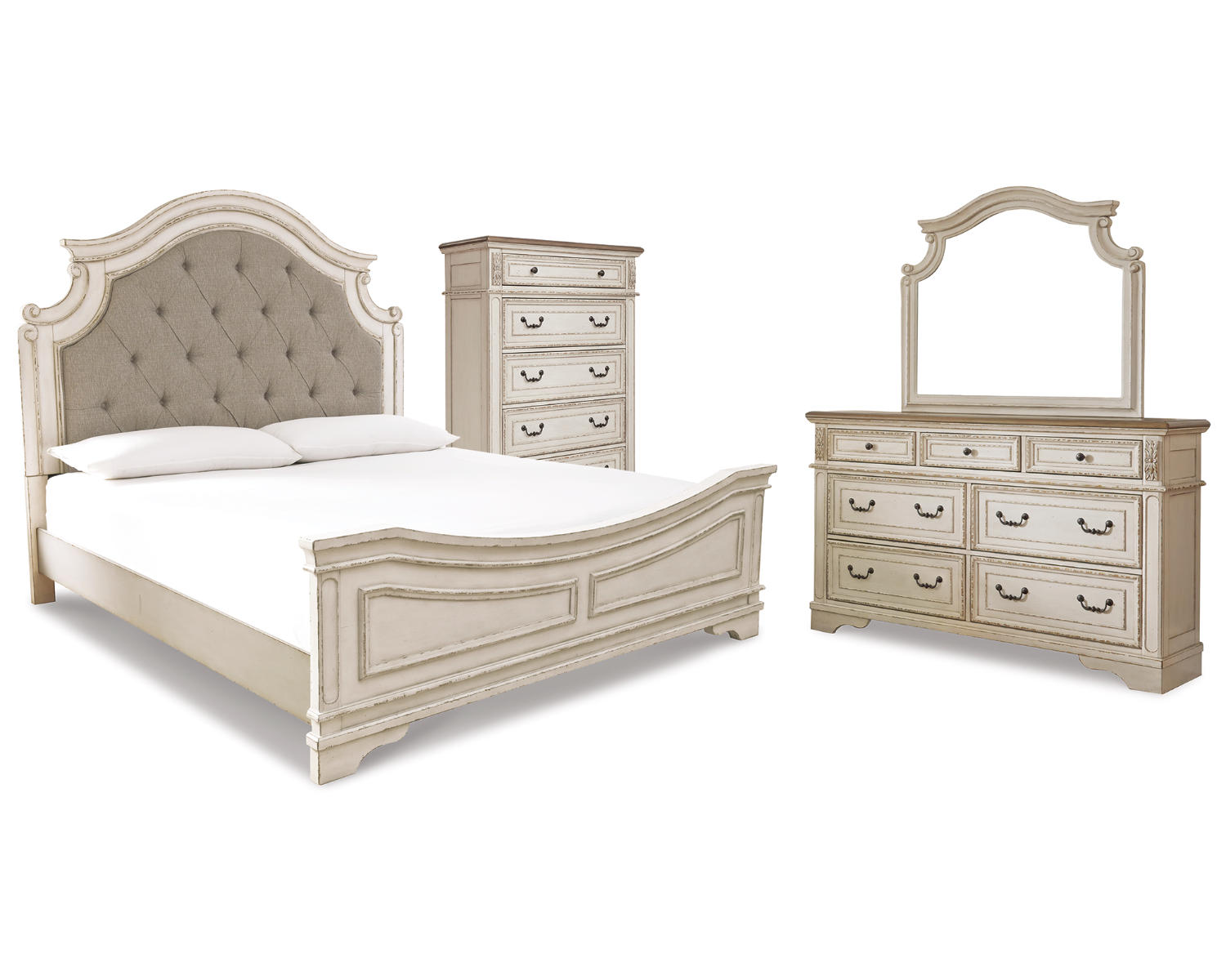 Realyn Queen Panel Bed, Dresser, Mirror and Chest