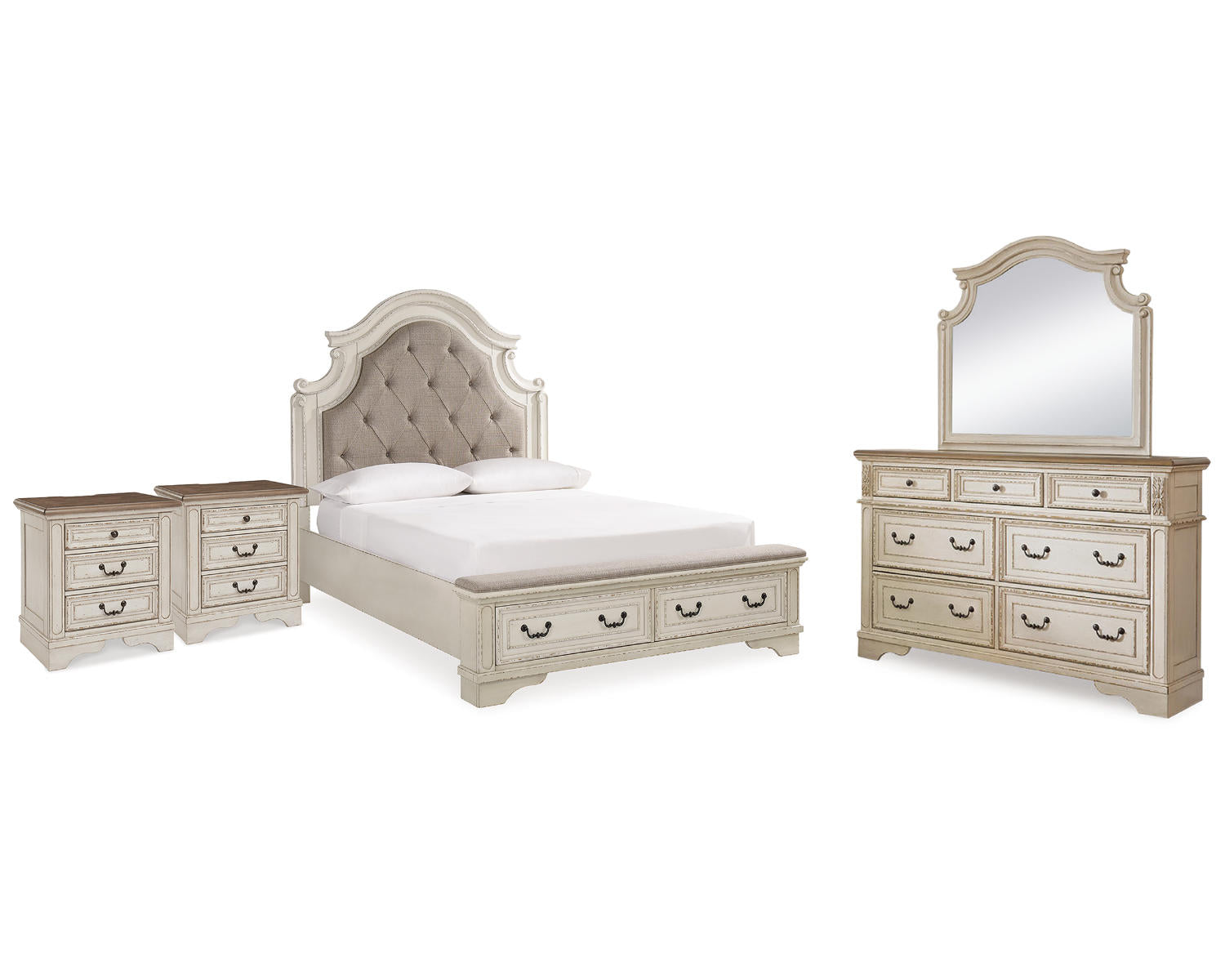 Realyn Queen Panel Bed, Dresser, Mirror and 2 Nightstands
