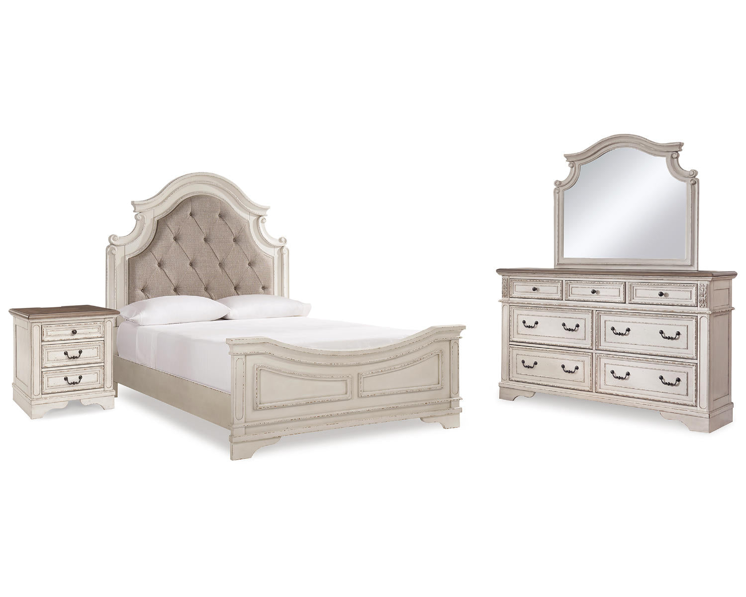 Realyn Queen Bed with Mirrored Dresser and Nightstand