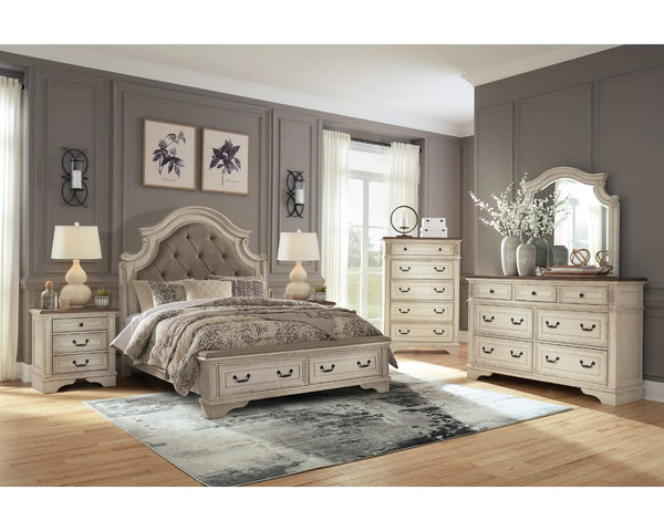 Cama Queen tapizada con almacenaje Realyn