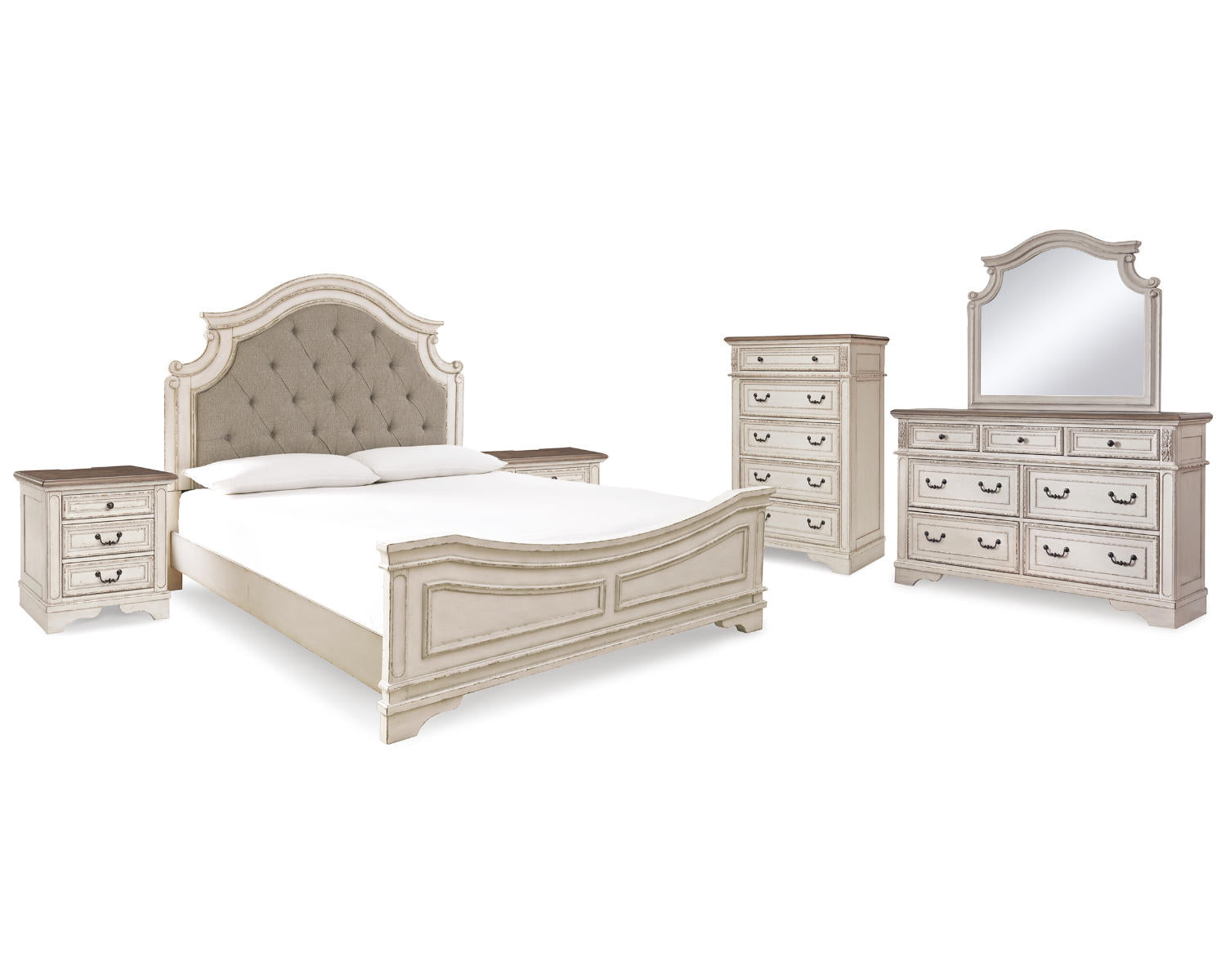 Realyn King Panel Bed, Dresser, Mirror, Chest and 2 Nightstands