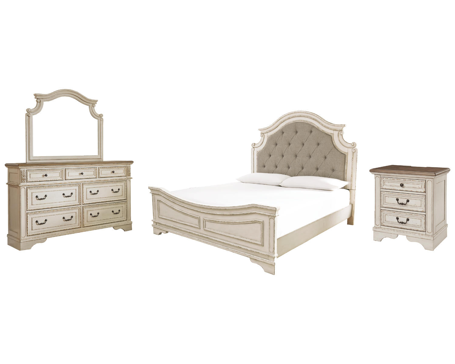 Realyn King Bed with Mirrored Dresser and Nightstand