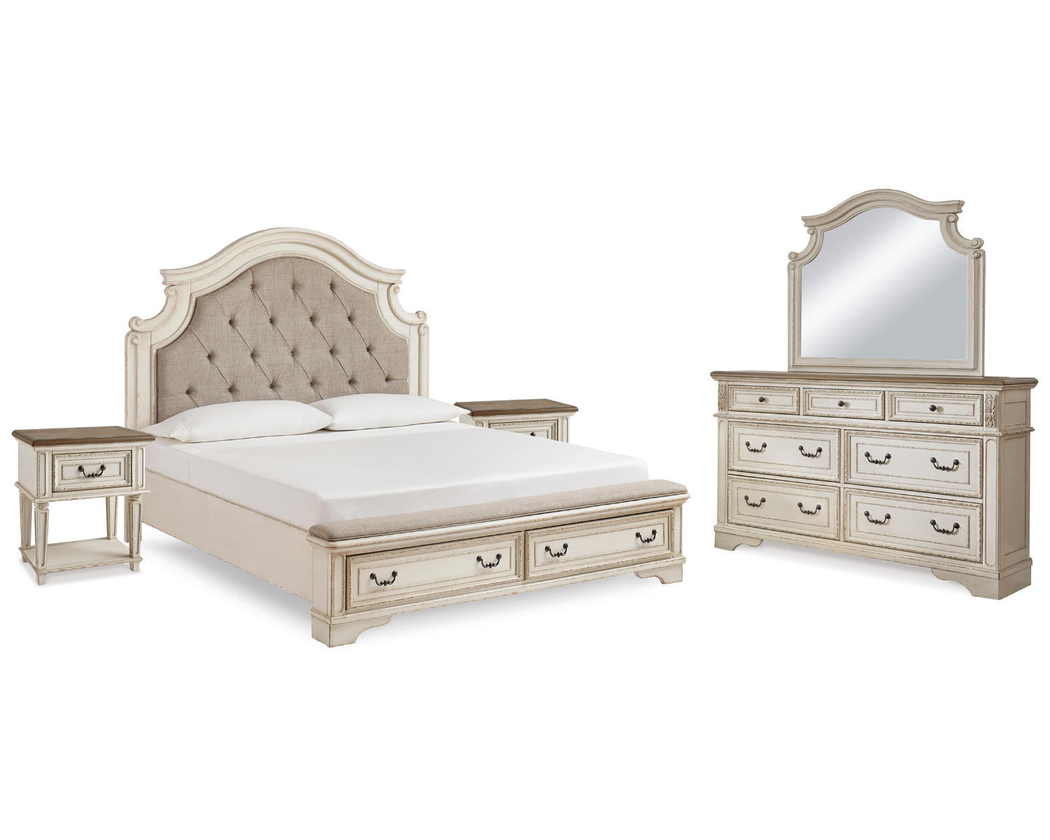 Realyn King Panel Bed, Dresser, Mirror and 2 Nightstands