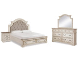 Realyn King Upholstered Panel Bed, Dresser, Mirror and Nightstand