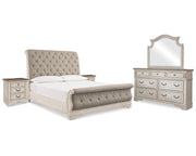 Realyn King Upholstered Sleigh Bed, Dresser, Mirror and 2 Nightstands