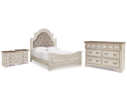 Realyn Queen Upholstered Panel Bed, Dresser and 2 Nightstands