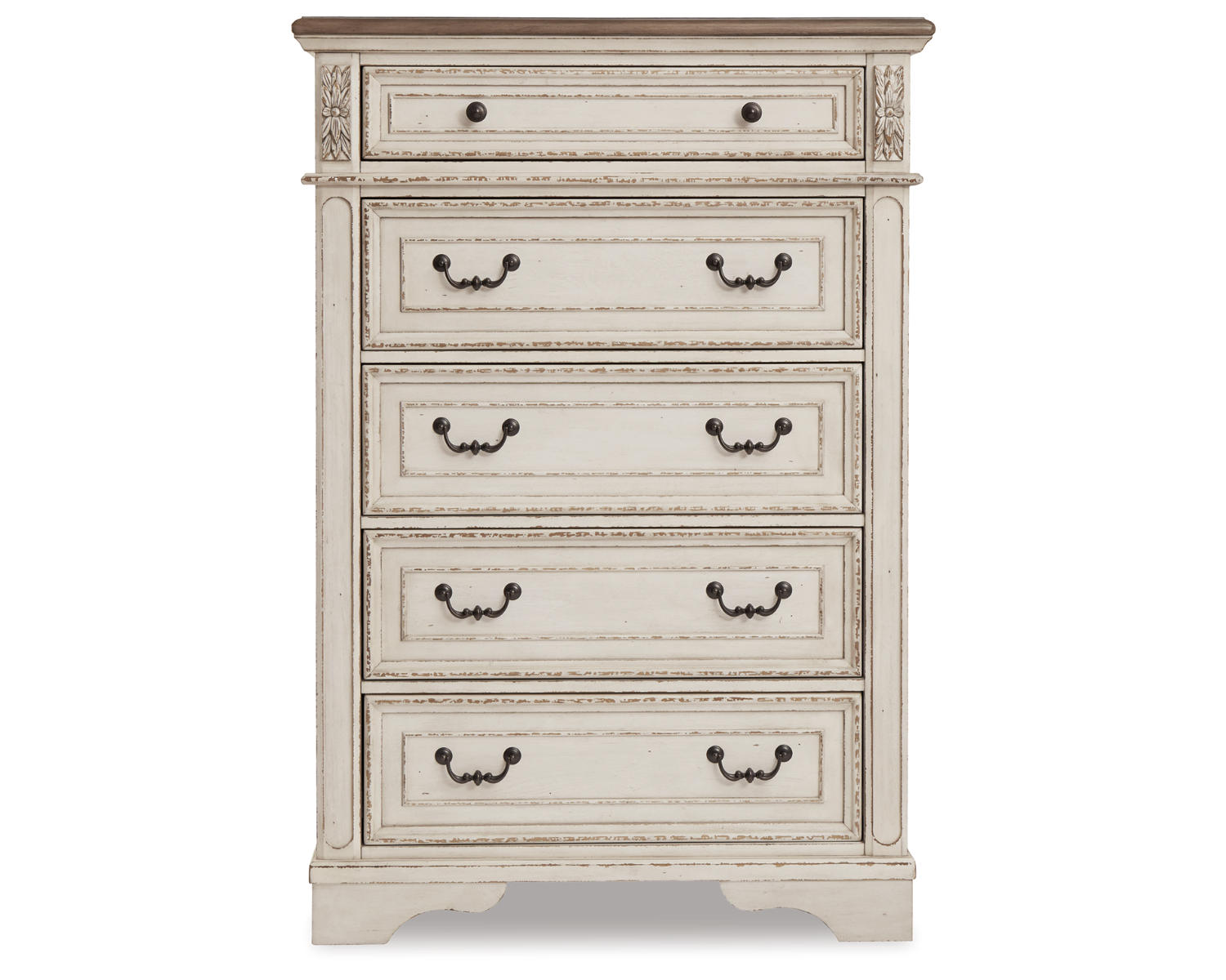 Realyn Queen Upholstered Panel Bed, Dresser, Mirror, Chest and 2 Nightstands