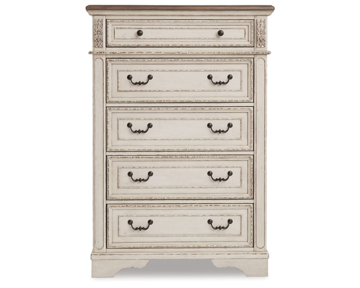 Realyn King Storage Bed, Dresser, Chest and 2 Nightstands