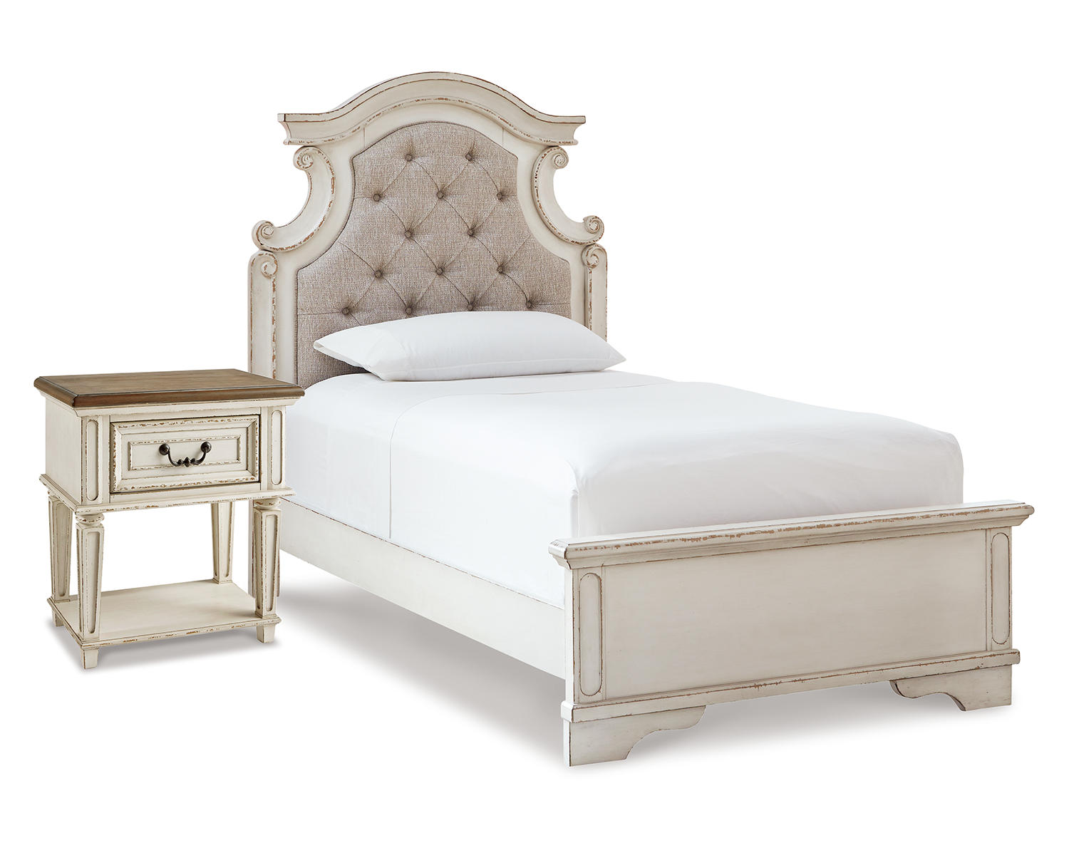 Realyn Twin Upholstered Panel Bed and Nightstand