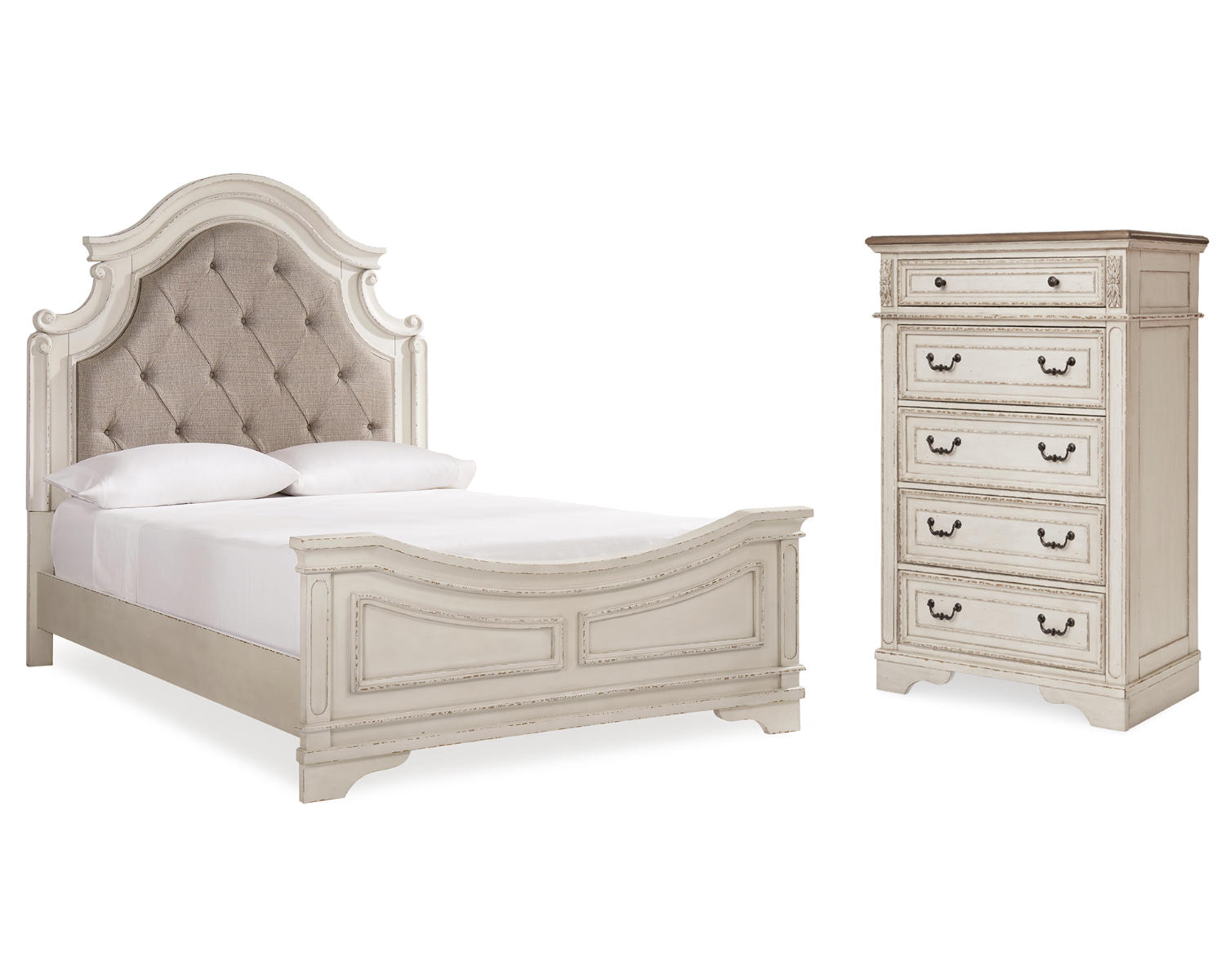 Realyn Queen Upholstered Panel Bed and Chest