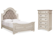 Realyn Queen Upholstered Panel Bed and Chest