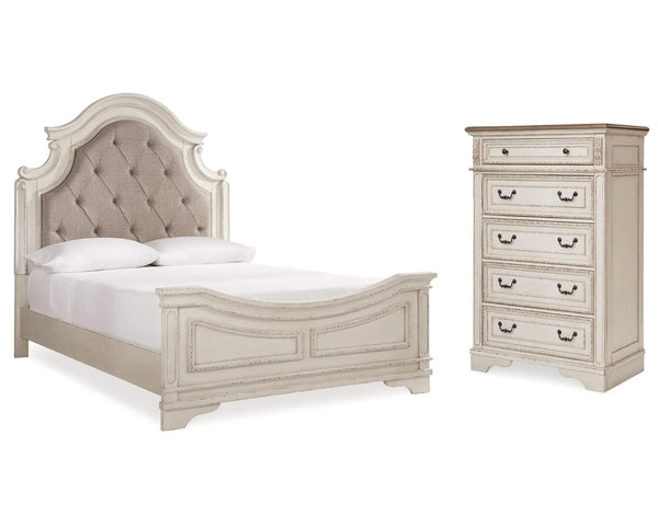 Cama y cómoda tapizadas Realyn Queen