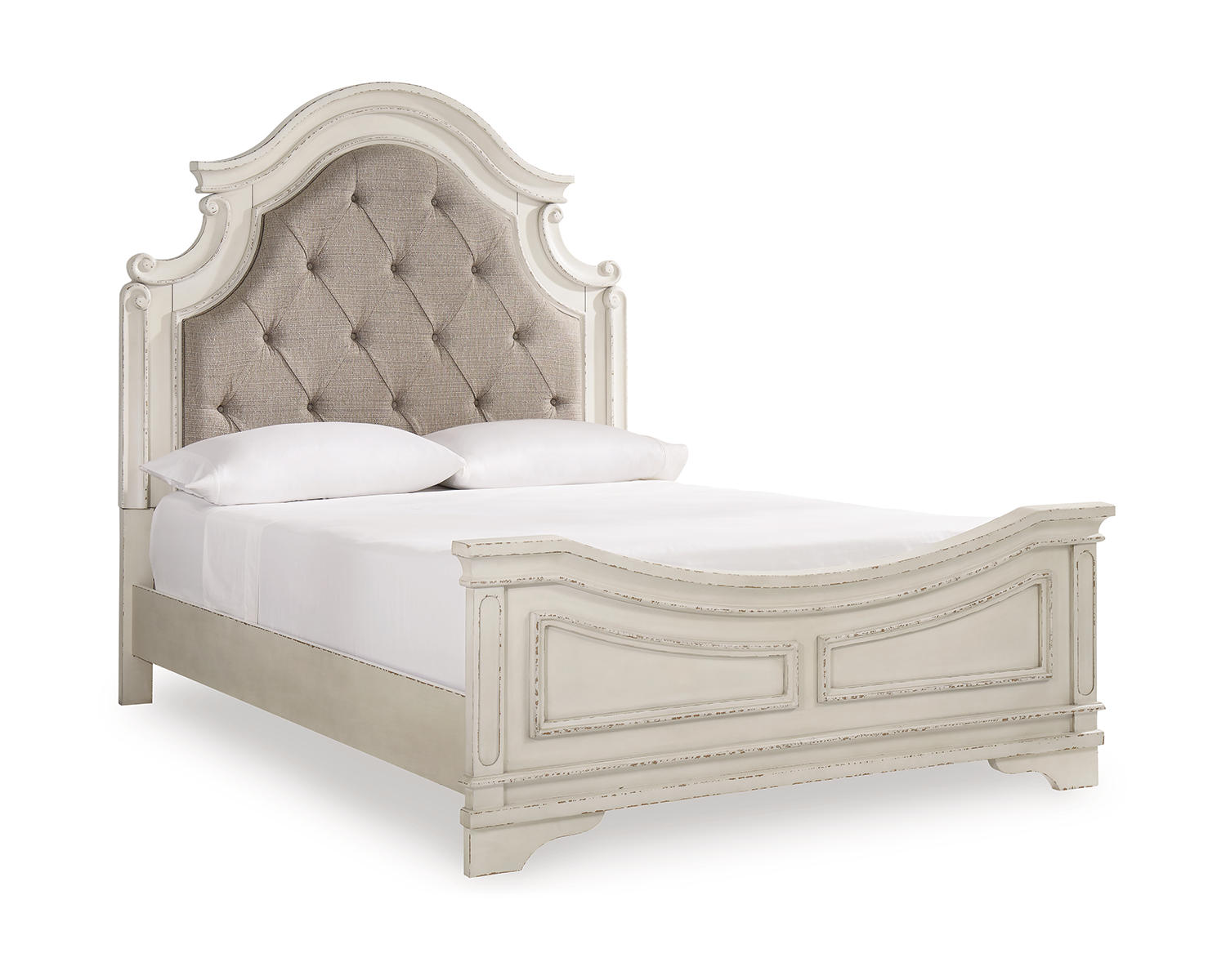 Realyn Queen Upholstered Panel Bed, Dresser, Mirror, Chest and 2 Nightstands