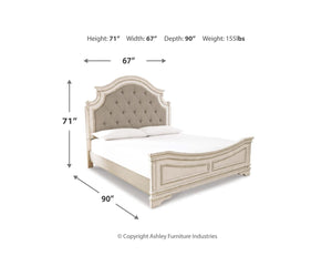 Realyn Queen Upholstered Panel Bed and 2 Nightstands